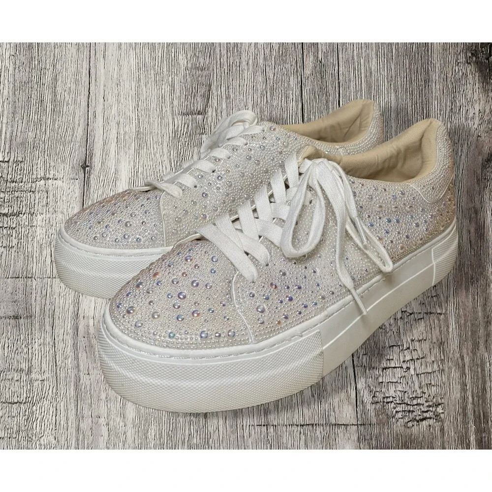 Betsey Johnson Women's Sidny Pearl Lace-Up Sneakers, Size 9.5M